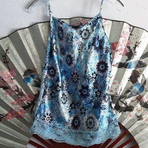 Blue floral satin top